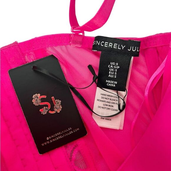 Sincerely Jules Hot Pink Lace Satin Push-up Corset Bustier Top Size Small - Picture 5 of 6